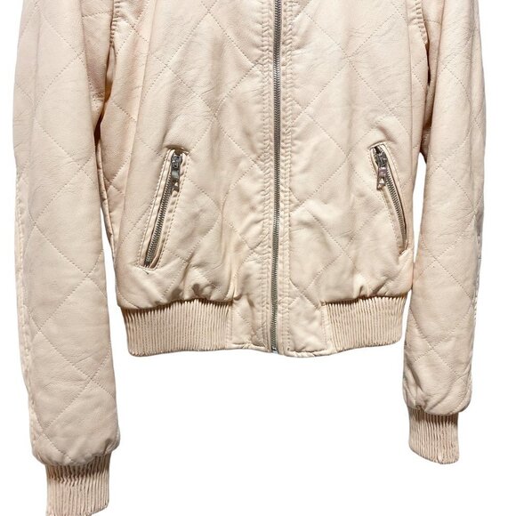 Ci Sono Women's Quilted Vegan Leather Bomber Jacket Bubblegum Pink - Picture 5 of 6